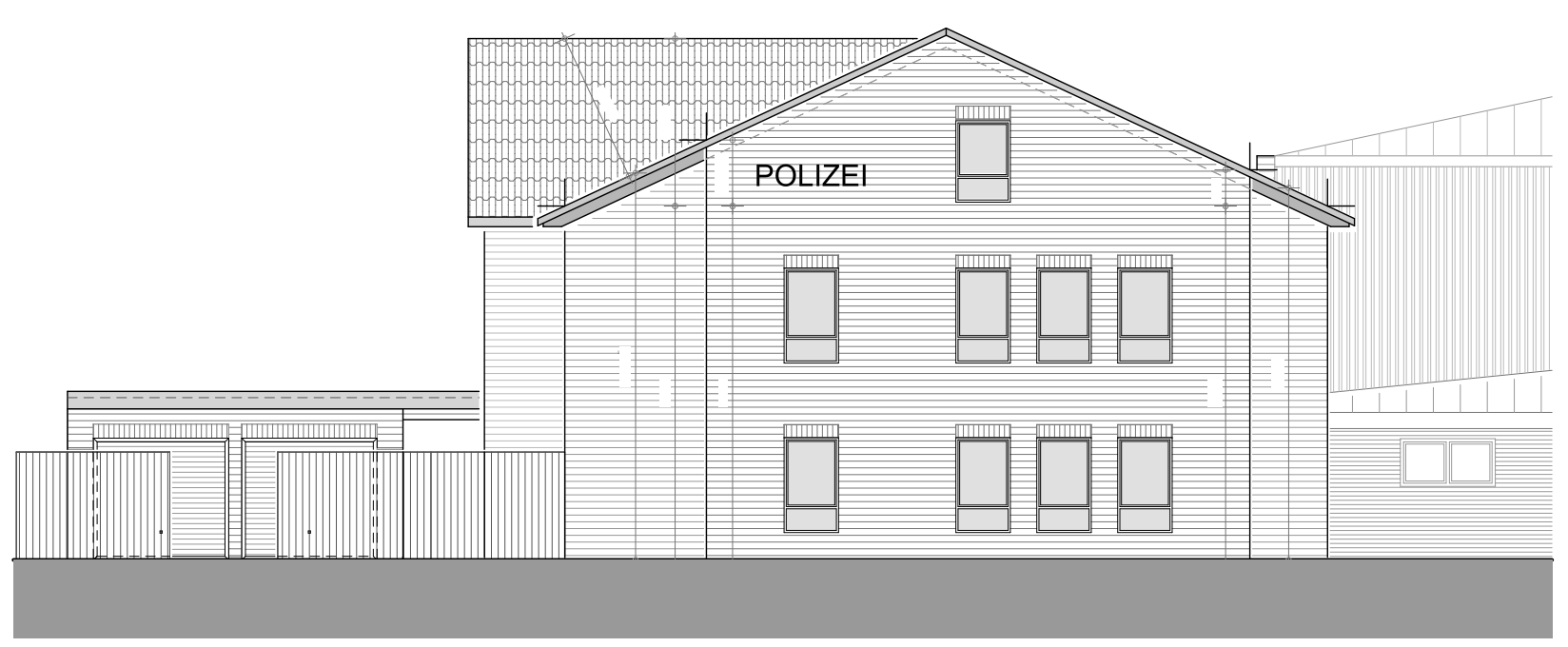 Skizze Neubau Polizeigebäude an Bestandsgebäude in Schleswig Holstein