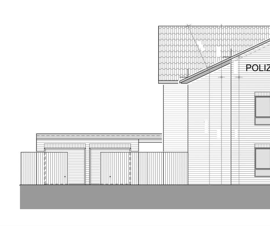 Skizze Neubau Polizeigebäude an Bestandsgebäude in Schleswig Holstein